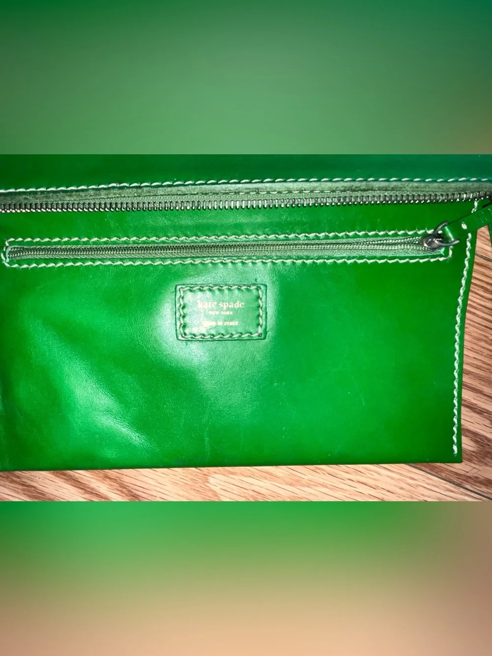 kate spade Emerald Green Leather Pouch Wallet wristlet strap - Picture 16 of 16